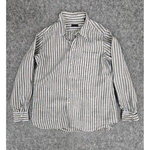 Corneliani ID Men's Size XXL Blue Striped 100% Linen Button Down Shirt Luxury